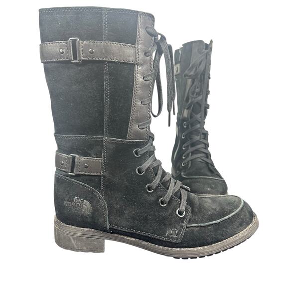 The North Face Black Leather Suede Combat Boots Women’s Sz 8.5 Lace-Up Mid-Calf - Picture 1 of 11